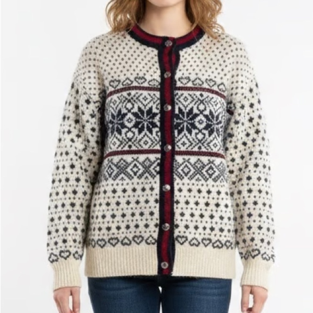 Vintage L.L. Bean Fair Isle Nordic Cardigan Sweater Wool Sie XL Women’s Winter